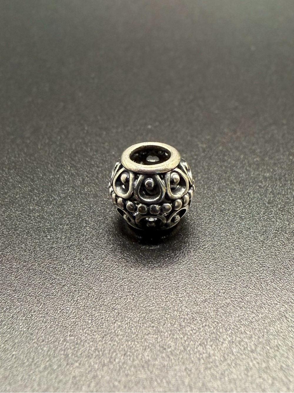 Silver Tone Openwork Swirl Dot Barrel Charm Spacer Bead European Style